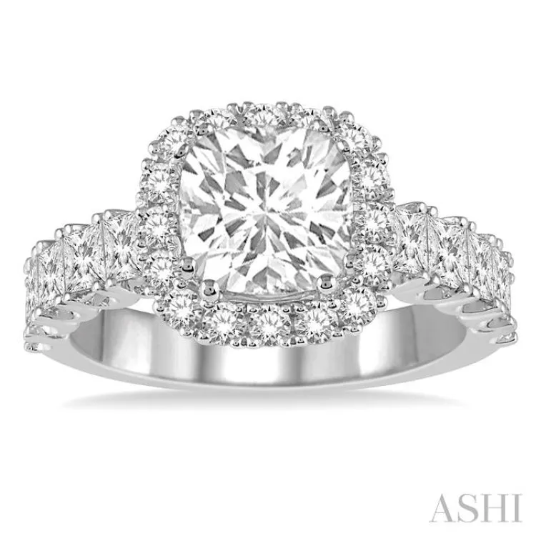 1 3/4 Ctw Diamond Semi-Mount Cushion Halo Engagement Ring in 14K White Gold