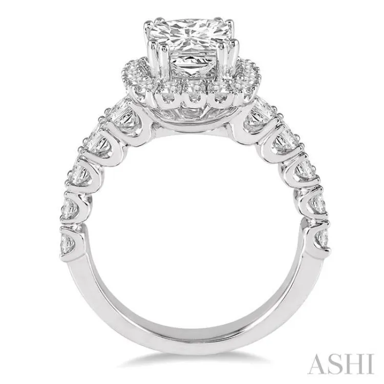 1 3/4 Ctw Diamond Semi-Mount Cushion Halo Engagement Ring in 14K White Gold