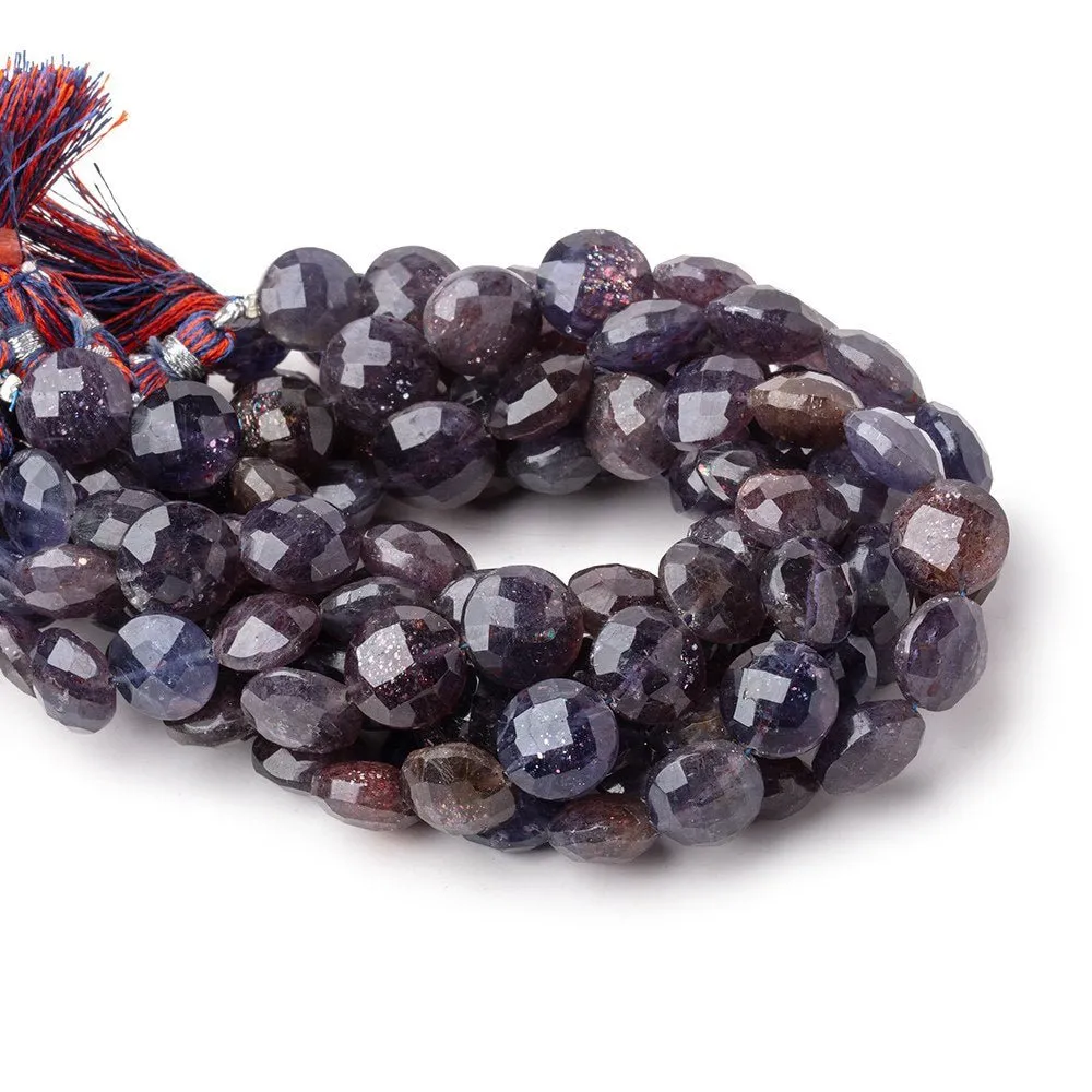 10-11mm Bloodshot Iolite-Sunstone Faceted Coin Beads 7.5 inch 18 pieces