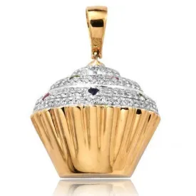 10KY 0.40CTW DIAMOND CUPCAKE PENDANT WITH COLORED