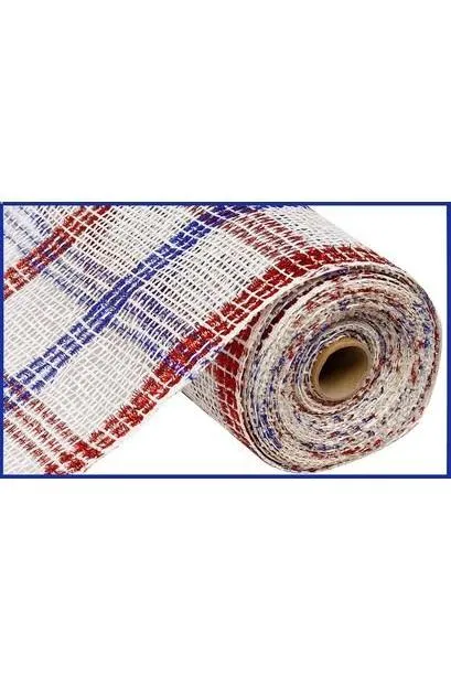 10" Poly Burlap Mesh Ribbon: Patriotic Tinsel Check