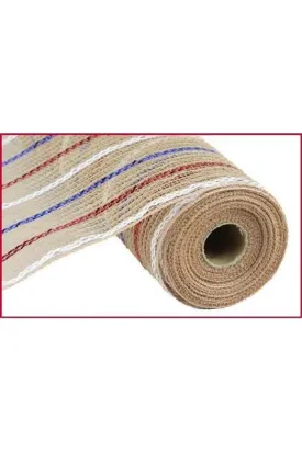 10" Poly Jute Metallic Mesh Ribbon: Red, White & Blue