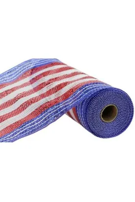 10" Poly Jute Metallic Stripe Mesh Ribbon: Red/White/Blue (10 Yards)