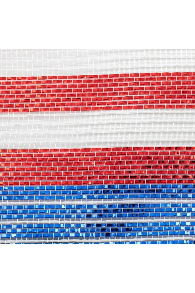 10" Poly Jute Metallic Stripe Mesh Ribbon: Red/White/Blue (10 Yards)