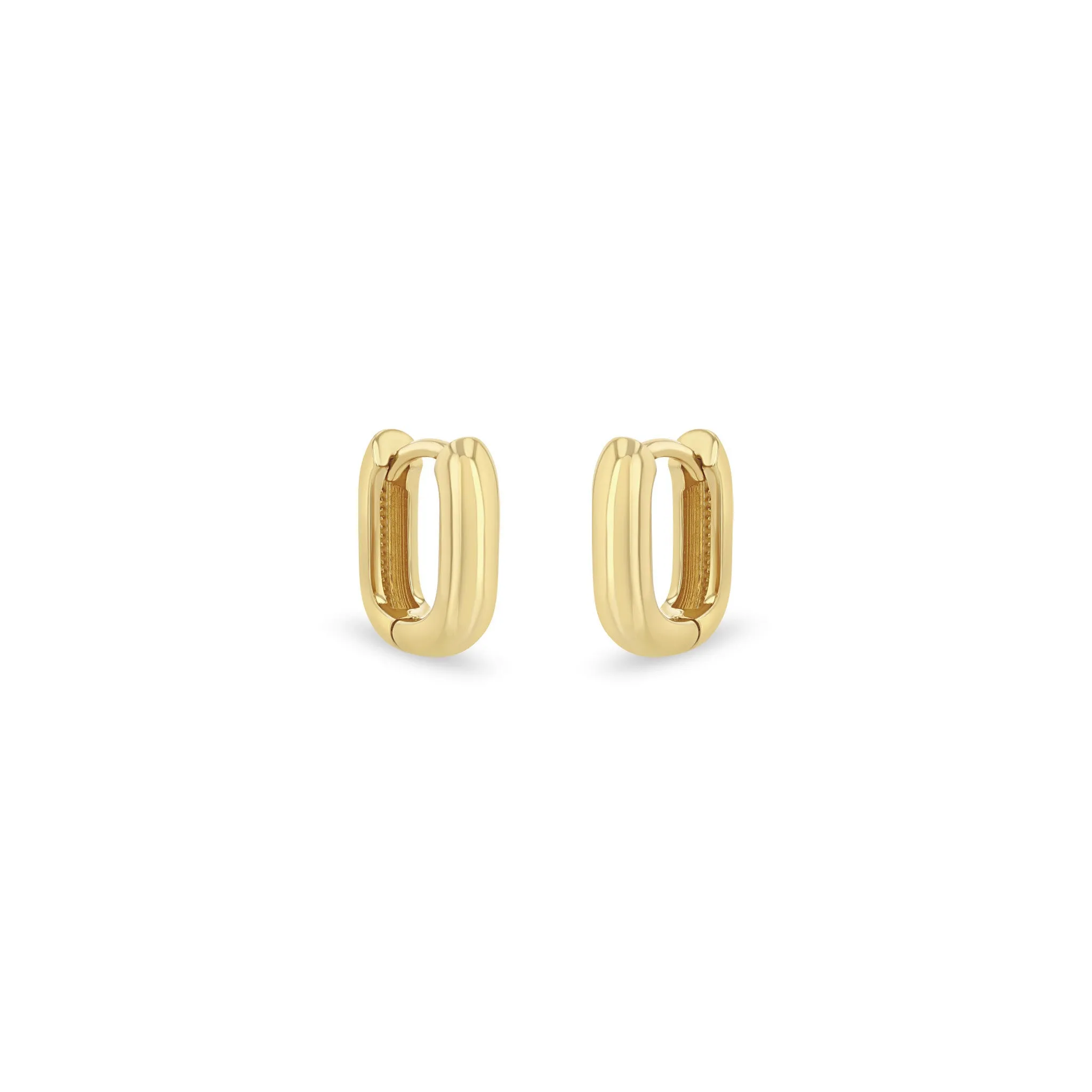 14k Gold Thick Small Oval Hinge Huggie Hoops