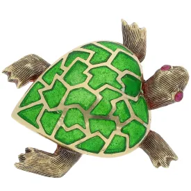 14K Yellow Gold and Enamel and Ruby Turtle Pin/Brooch