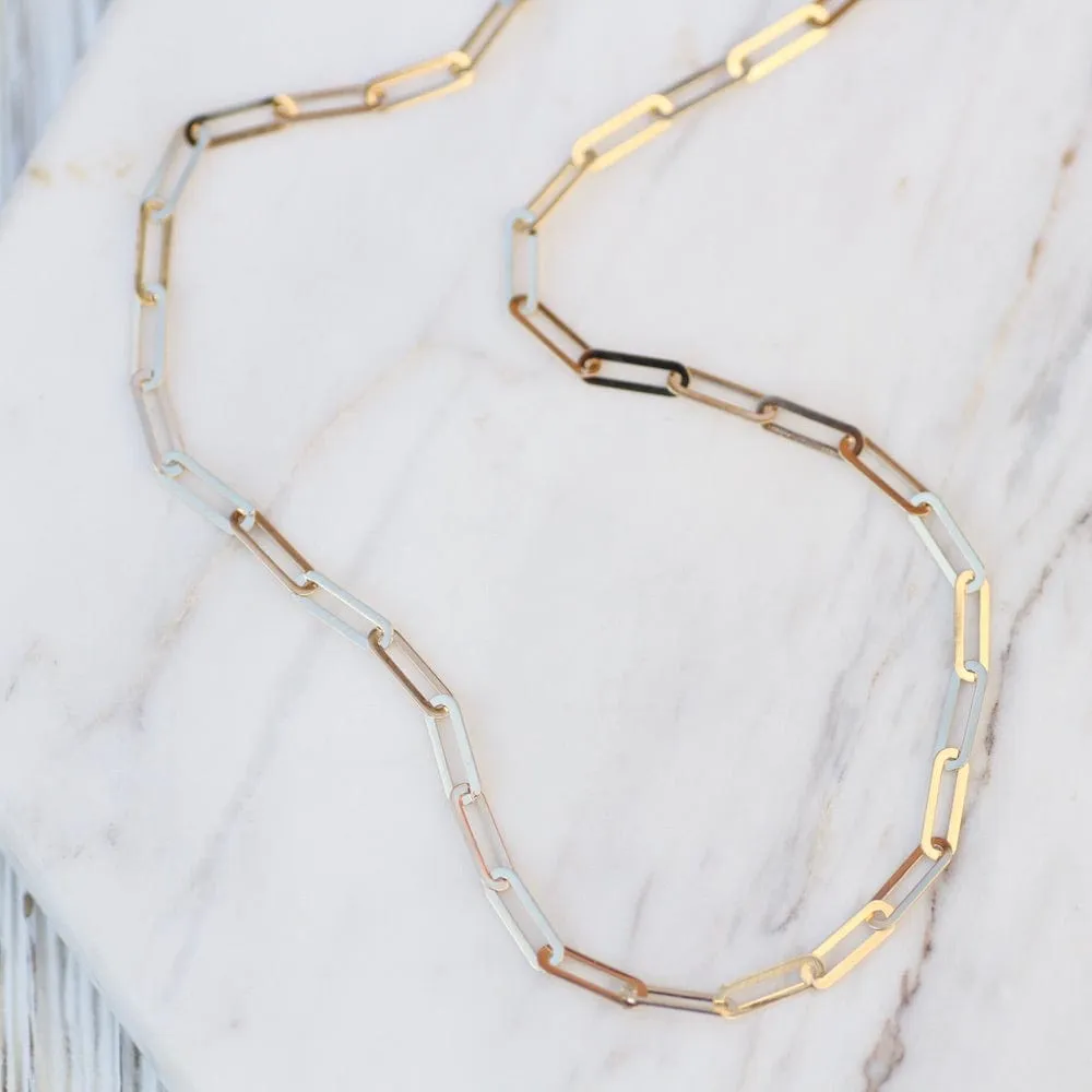 14K Yellow Gold Mini Long Paperclip Chain Necklace