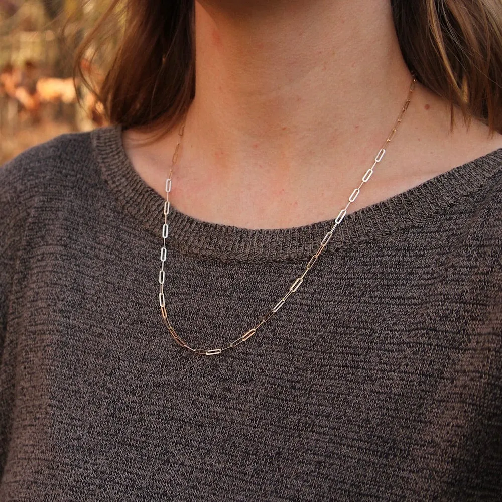 14K Yellow Gold Mini Long Paperclip Chain Necklace