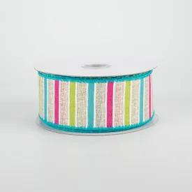 1.5" Bali Stripes Ribbon: Turquoise, Lime, Fuchsia, Natural (10 Yards)