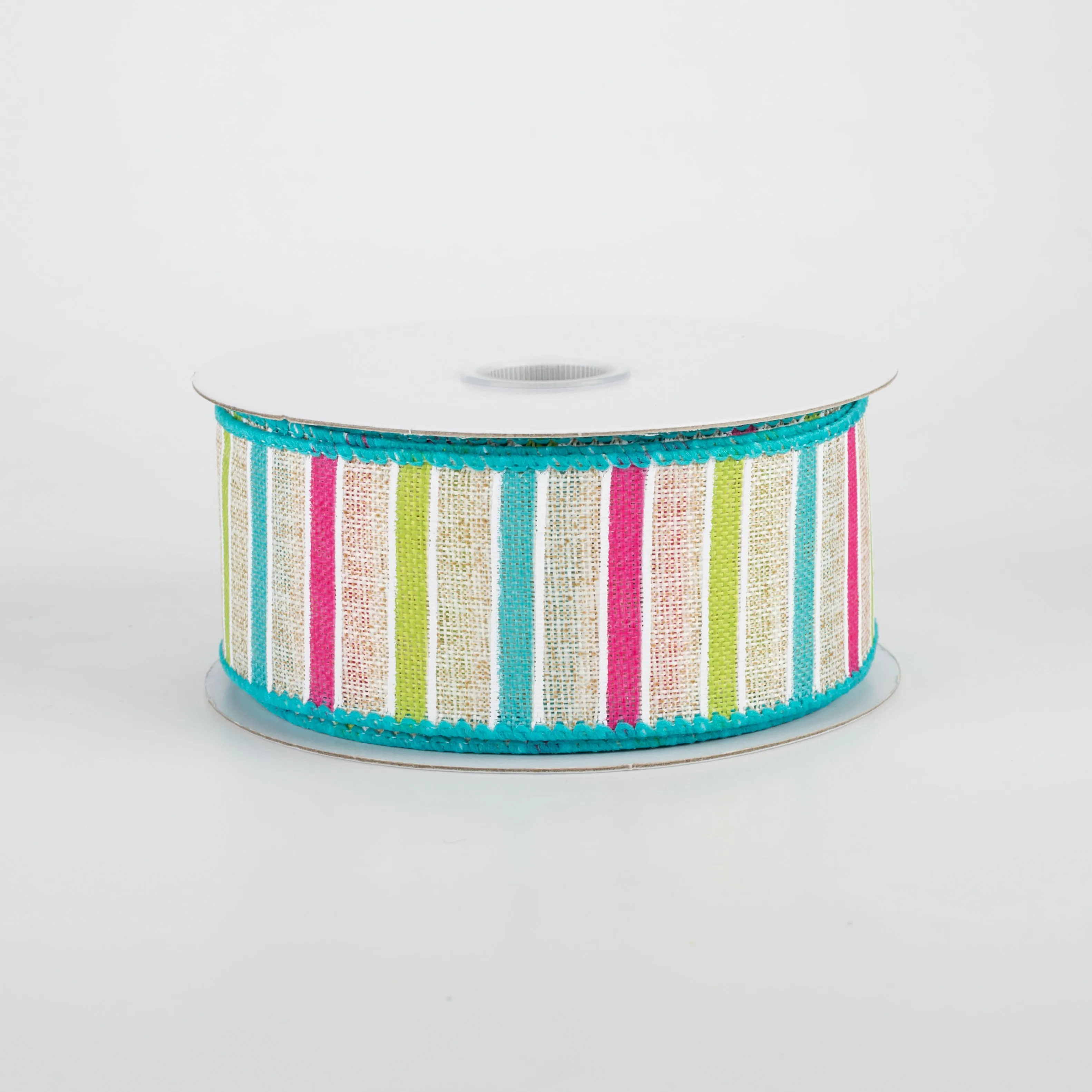 1.5" Bali Stripes Ribbon: Turquoise, Lime, Fuchsia, Natural (10 Yards)