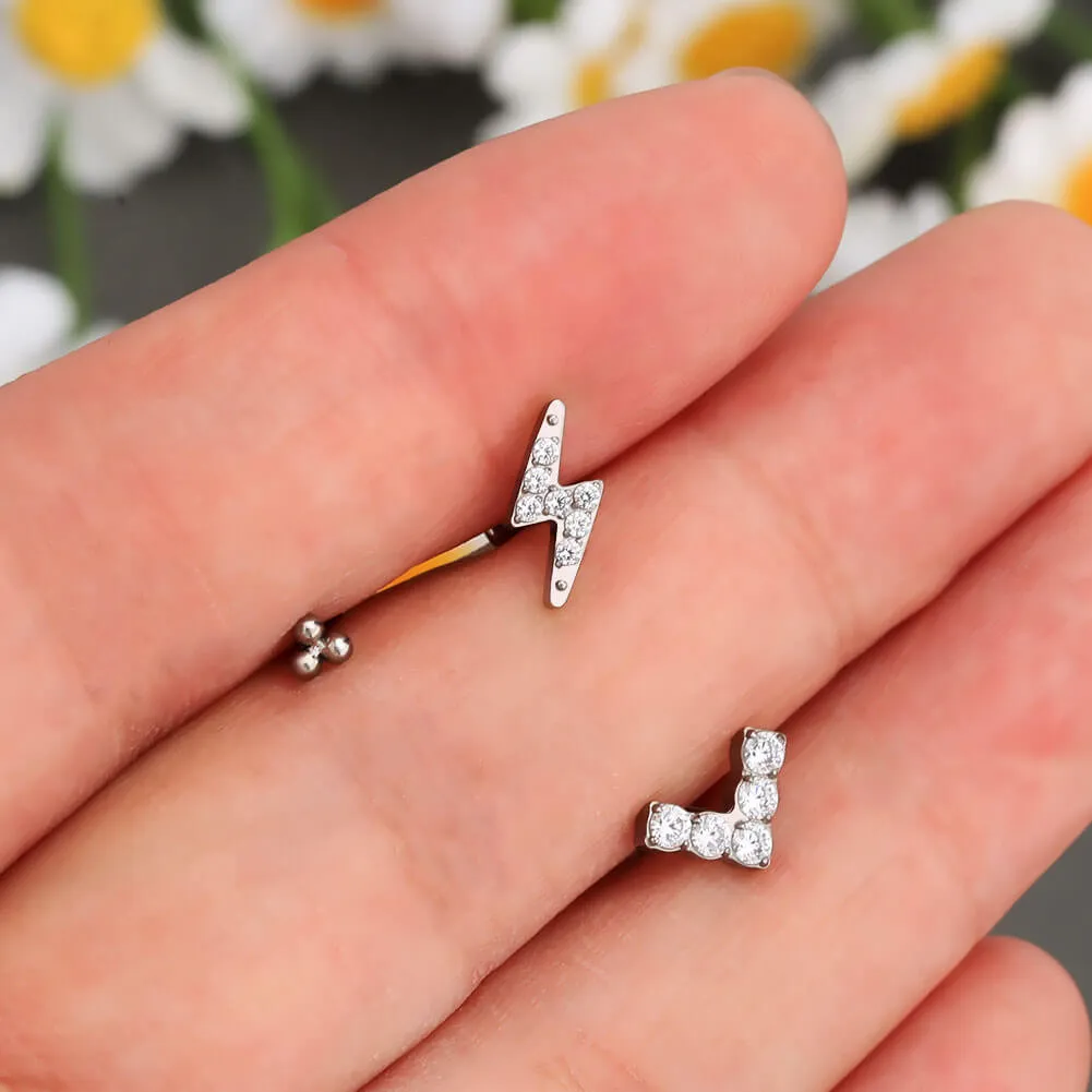 16G Titanium Internally Threaded Crystal CZ Flash Eearring Cartilage Push Pin Stud Collection