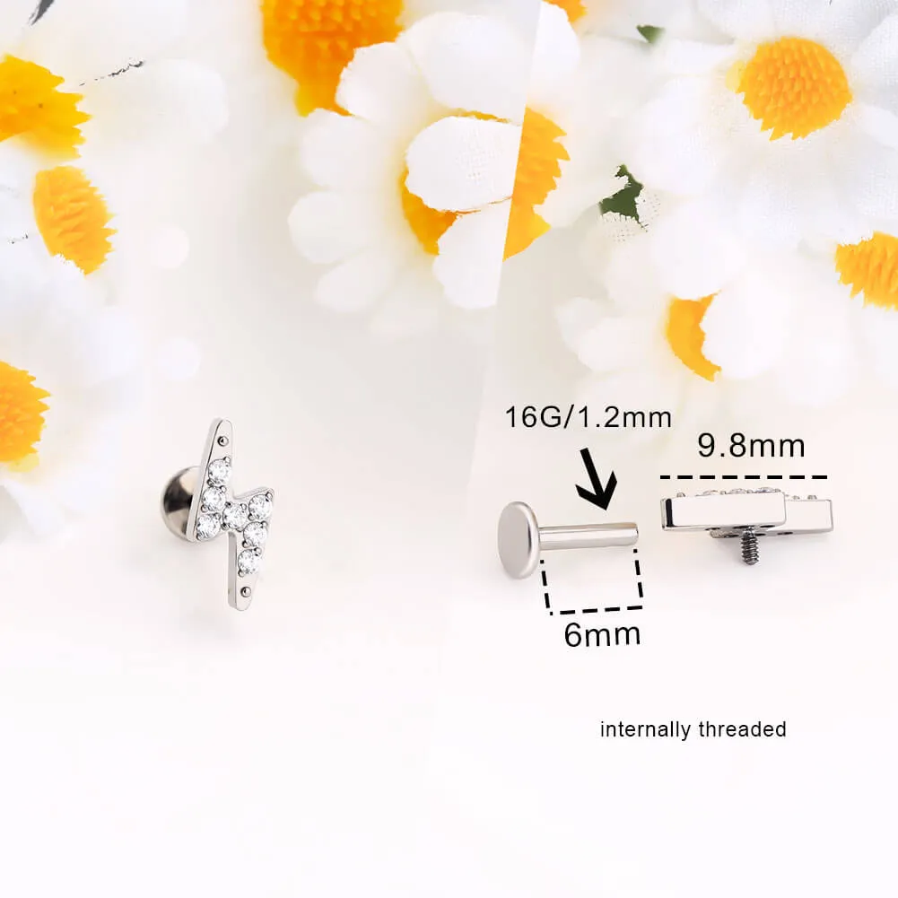 16G Titanium Internally Threaded Crystal CZ Flash Eearring Cartilage Push Pin Stud Collection