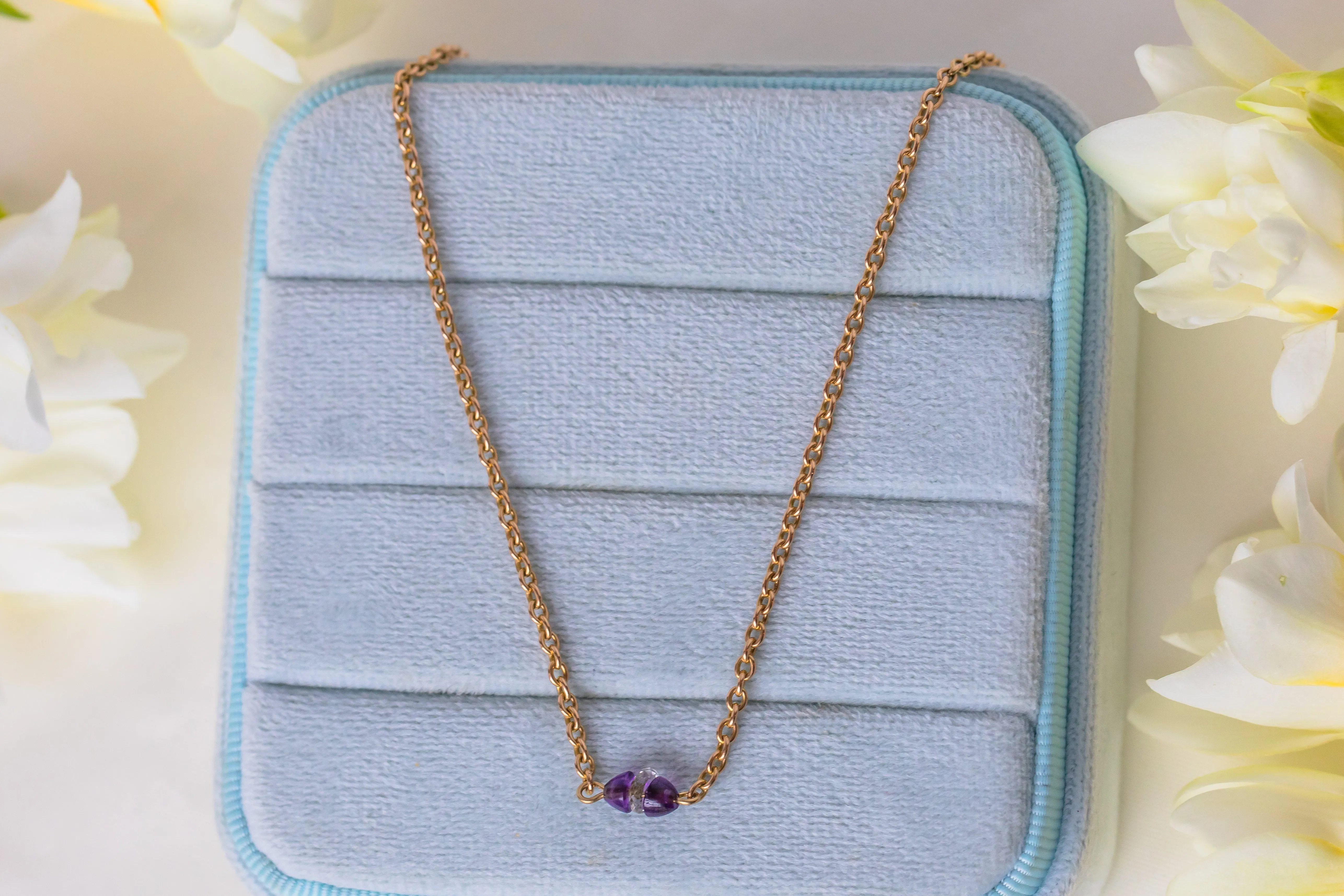 16" Antique 15ct Gold Amethyst Rock Crystal Integral Necklace