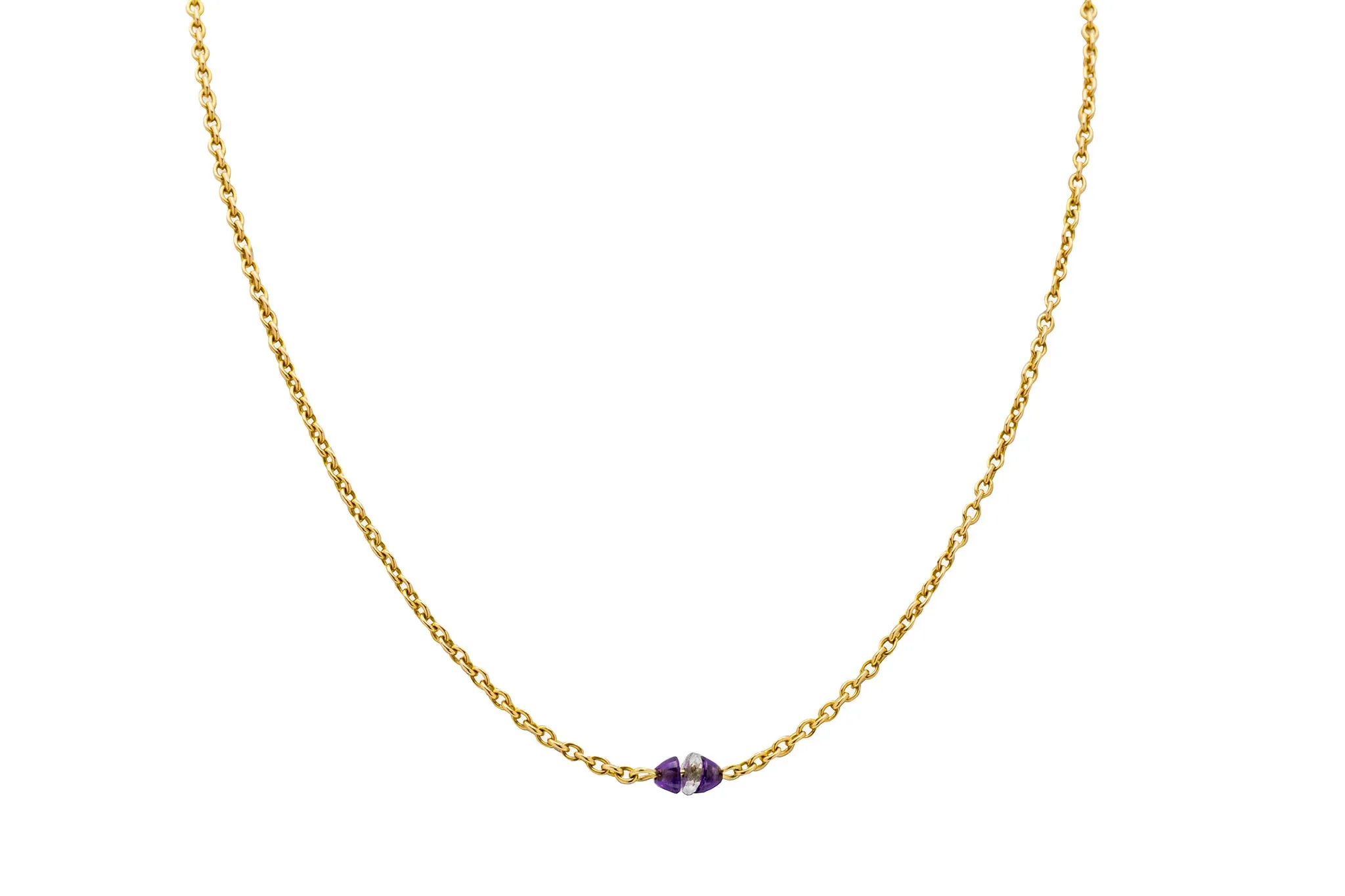 16" Antique 15ct Gold Amethyst Rock Crystal Integral Necklace