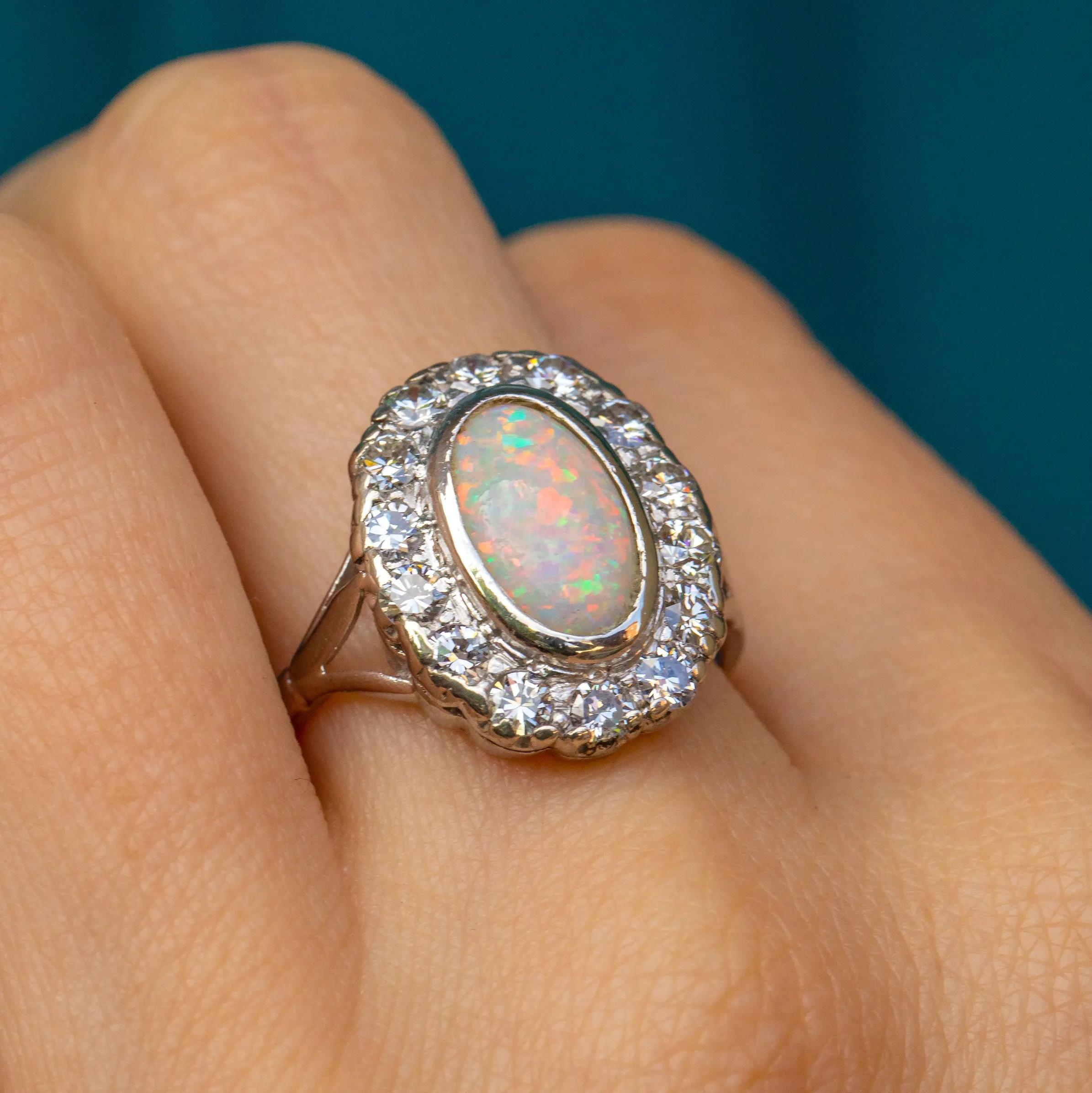 18ct Gold Opal & Diamond Cluster Ring, 0.80ct Diamonds