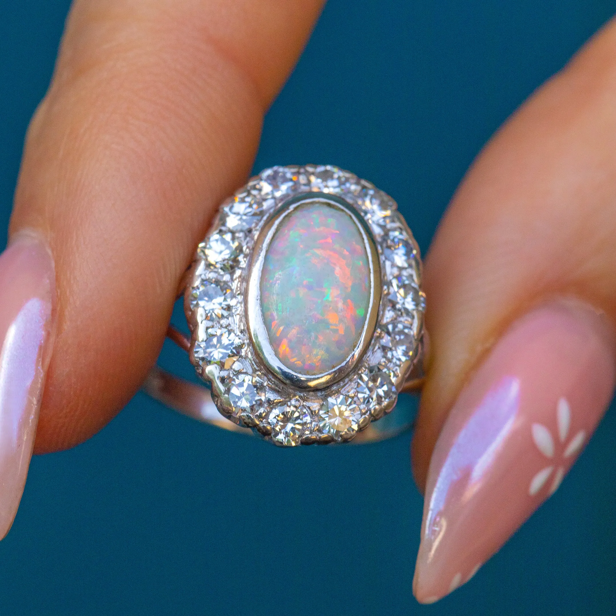 18ct Gold Opal & Diamond Cluster Ring, 0.80ct Diamonds