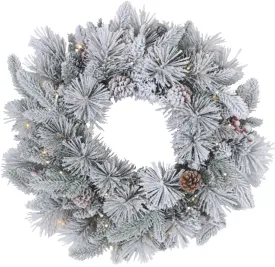 20" Flocked Vermont Wreath with Starry Color-Changing Battery-Operated Lights