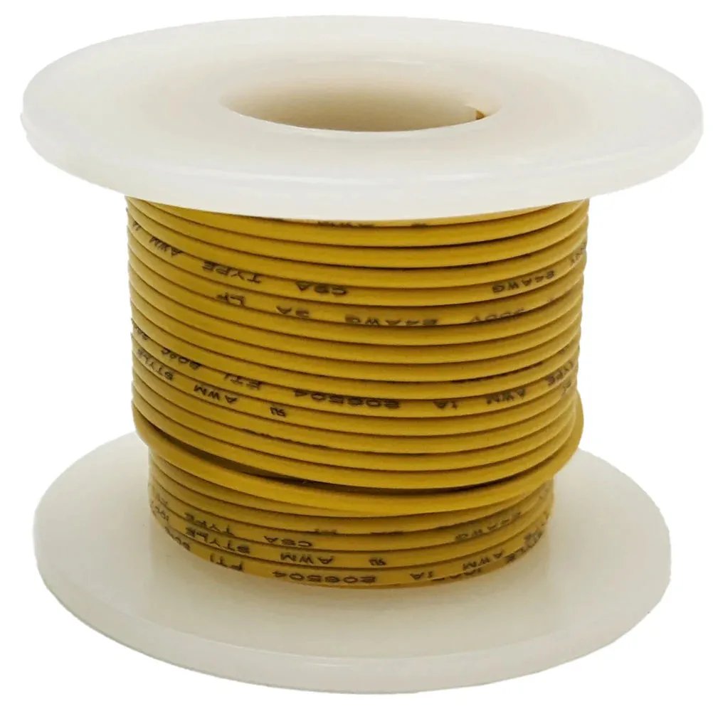 25 Feet Yellow 24 Gauge Solid Hook-Up Wire, Tinned Copper, PVC Insulation (Shade May Vary)