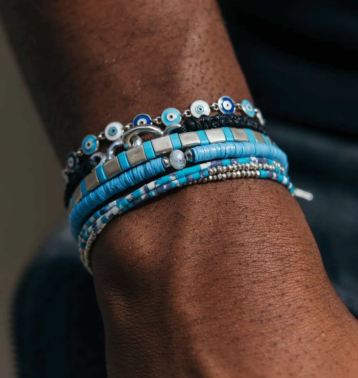 3 Laps Bracelet With Afghani And Sterling Silver Beads