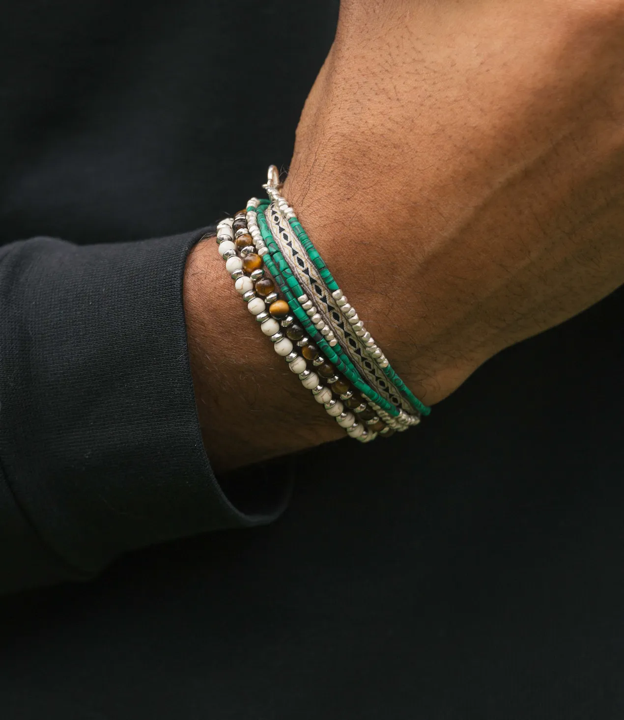 3 Laps Bracelet With Malachite And Sterling Silver Beads