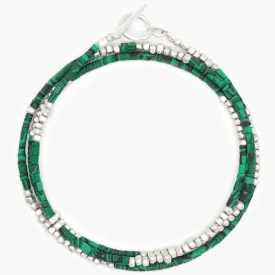 3 Laps Bracelet With Malachite And Sterling Silver Beads