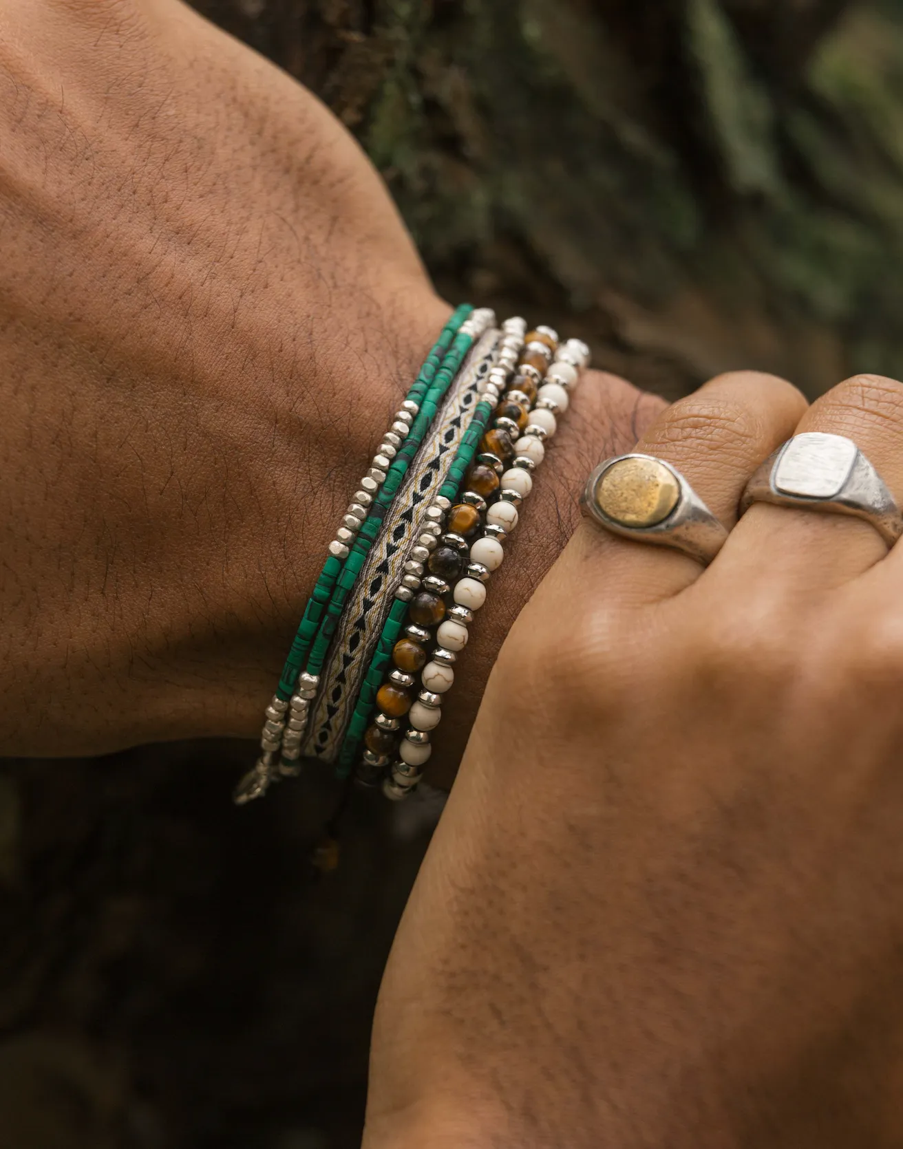 3 Laps Bracelet With Malachite And Sterling Silver Beads