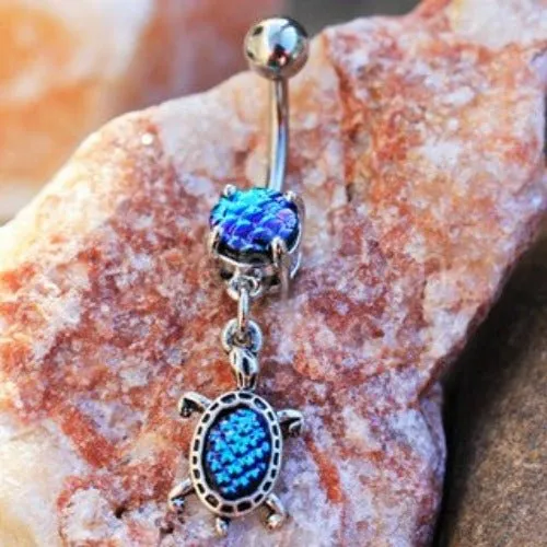 316L Stainless Steel Ocean Blue Scales Turtle Dangle Navel Ring