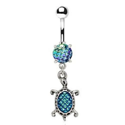 316L Stainless Steel Ocean Blue Scales Turtle Dangle Navel Ring