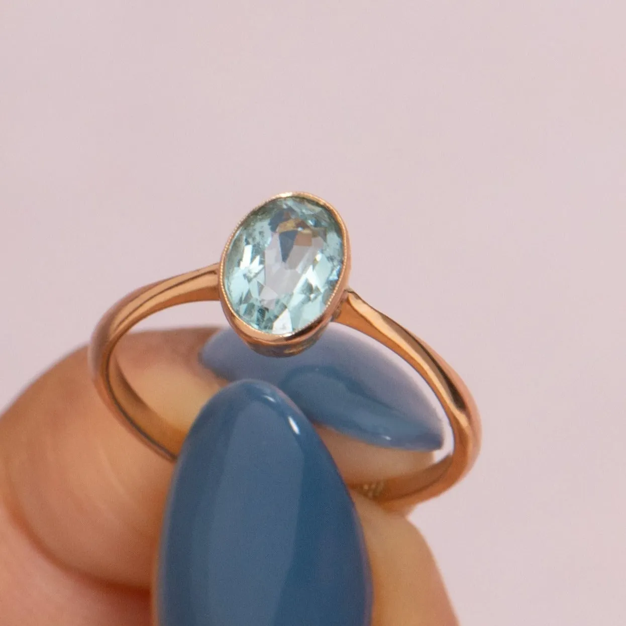 9ct Gold Aquamarine Oval Bezel-Set Solitaire Ring, 1.00ct Aquamarine