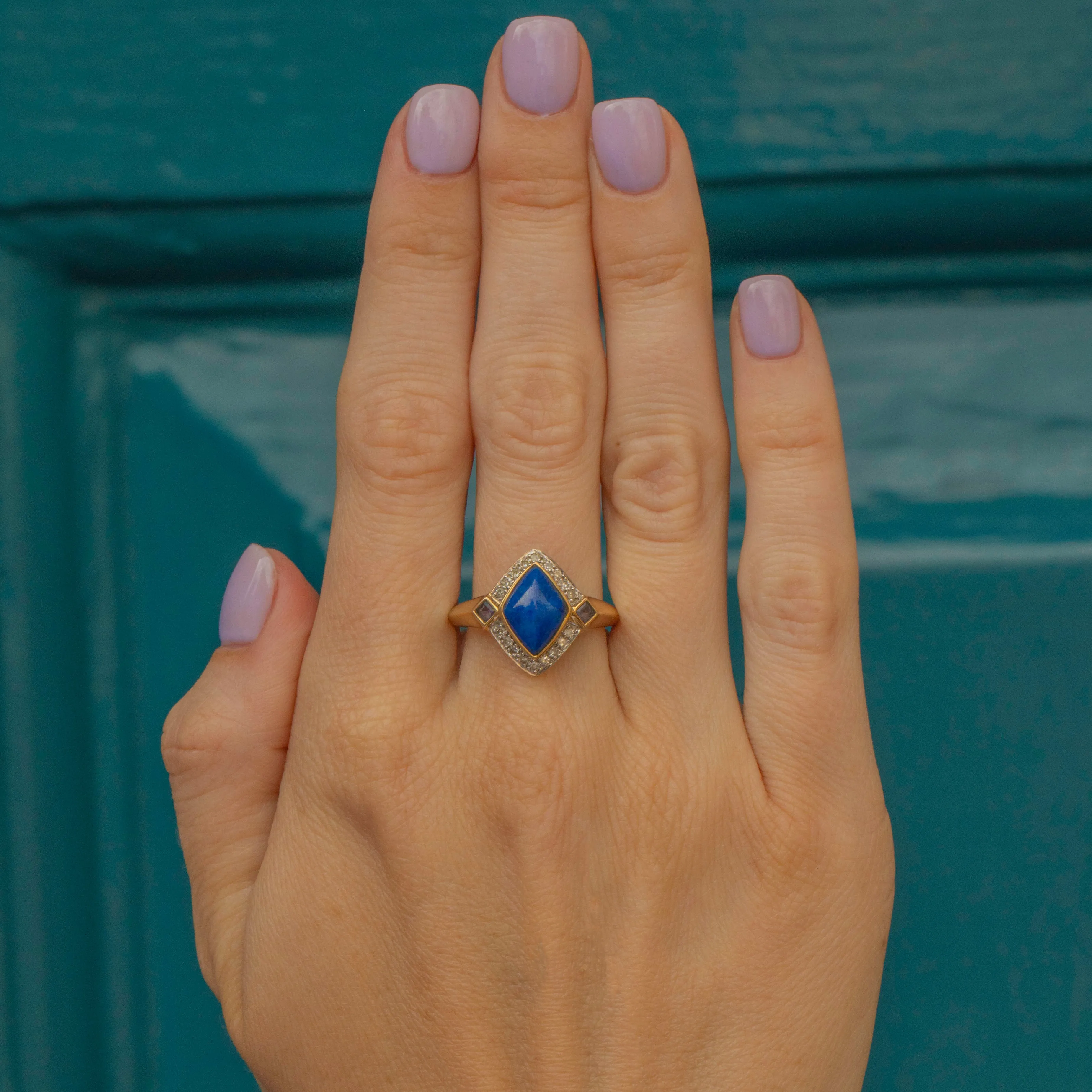 9ct Gold Lapis Lazuli Diamond Cluster Ring