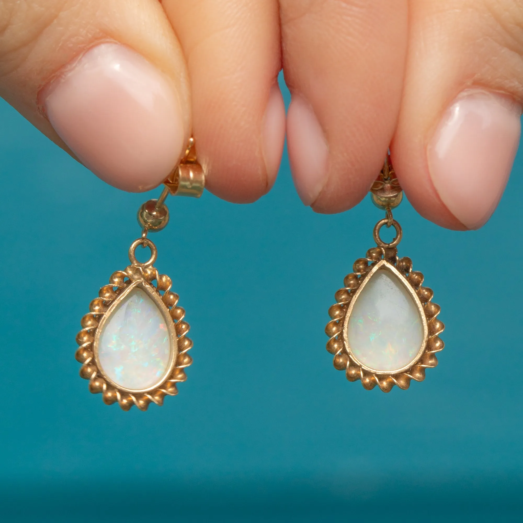 9ct Gold Opal Pear Drop Earrings, 1.32ct