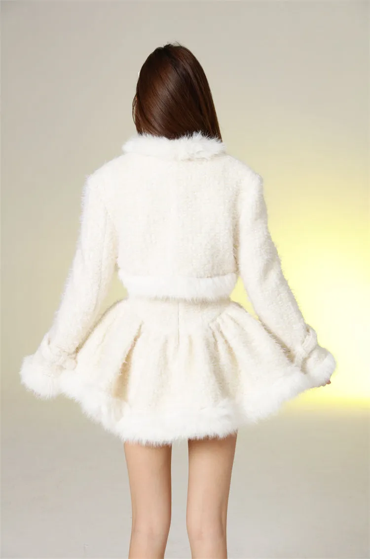 Adorable Frayed Edge Patchwork Jacket Dress Autumn/Winter Set