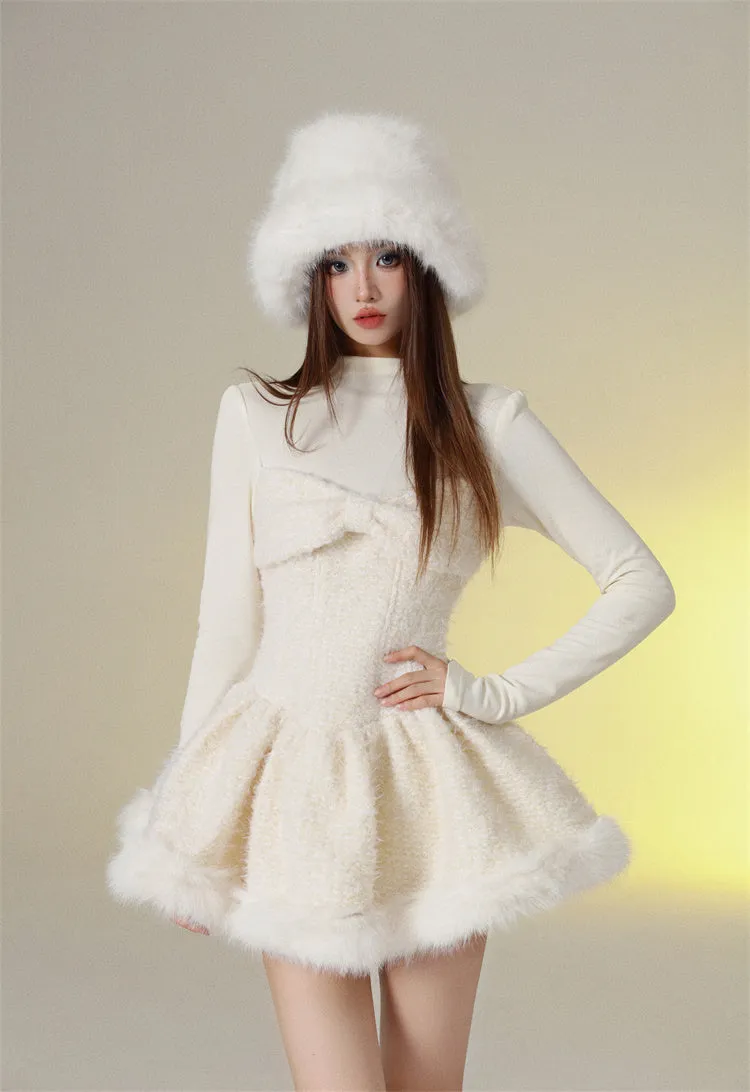 Adorable Frayed Edge Patchwork Jacket Dress Autumn/Winter Set