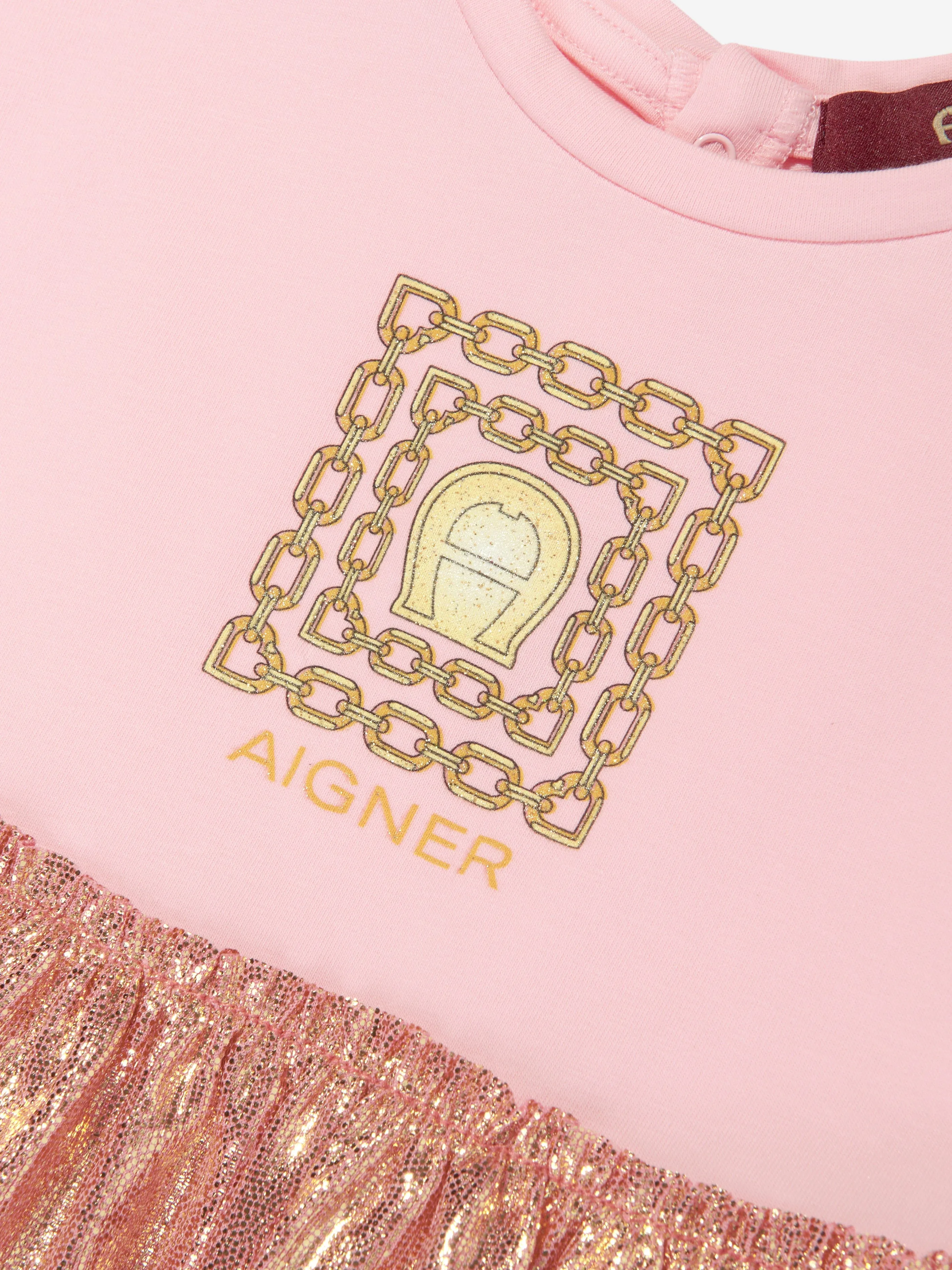 Aigner Baby Girls Metallic Logo Dress in Pink