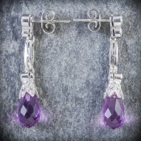 Amethyst Earrings- 1Ct Old Cut Diamond Briolette Cut Amethyst Earrings