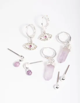 Amethyst Evil Eye Earring Stack Pack