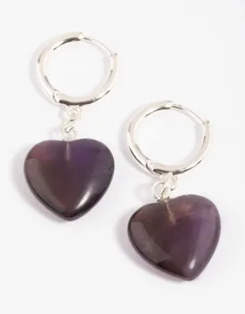 Amethyst Heart Huggie Hoop Earrings