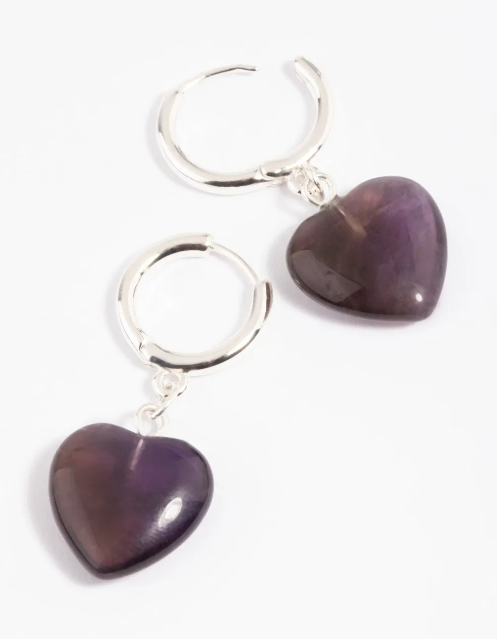 Amethyst Heart Huggie Hoop Earrings