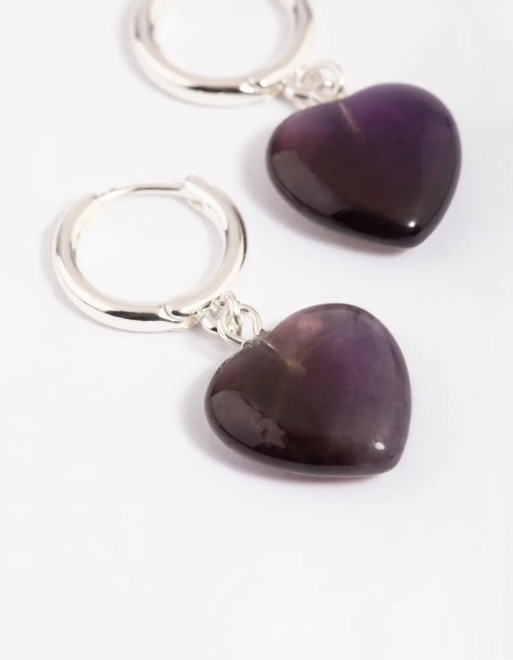 Amethyst Heart Huggie Hoop Earrings