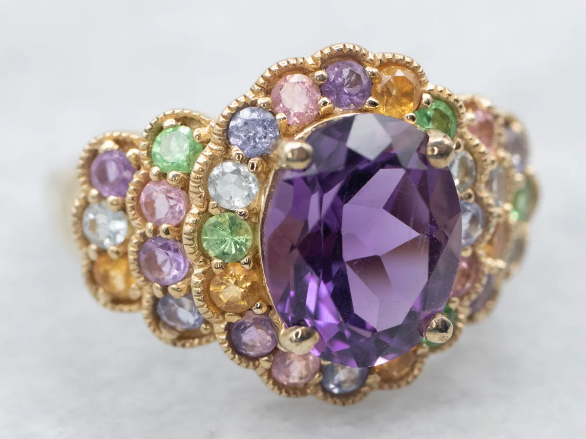 Amethyst Multi Gemstone Rainbow Cocktail Ring