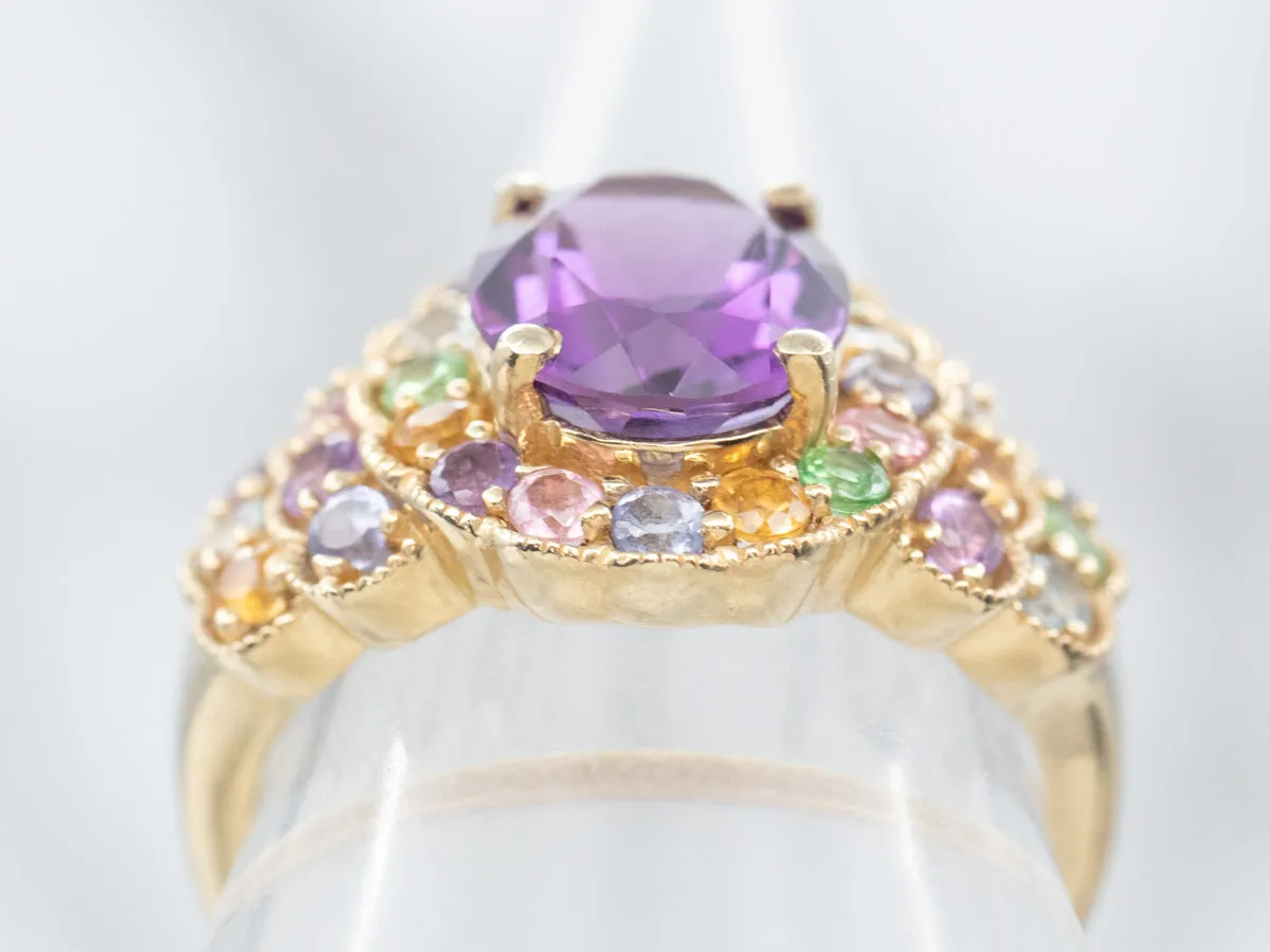 Amethyst Multi Gemstone Rainbow Cocktail Ring