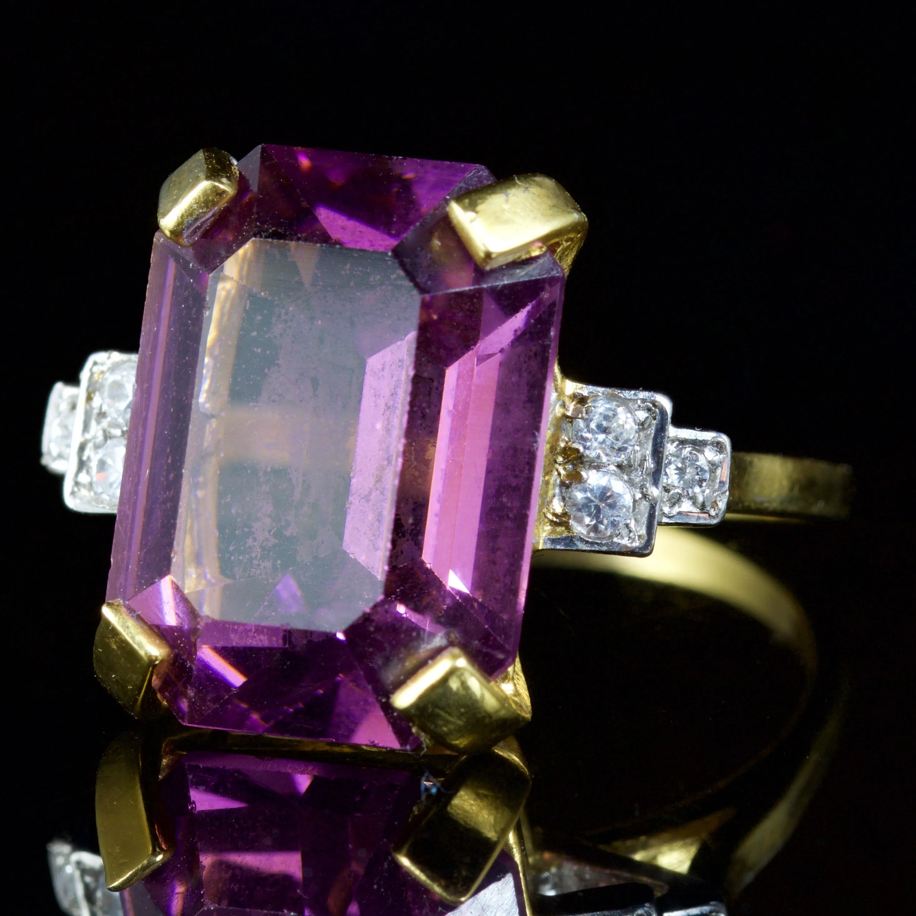 Amethyst Paste Stone Ring 18Ct Gold Silver