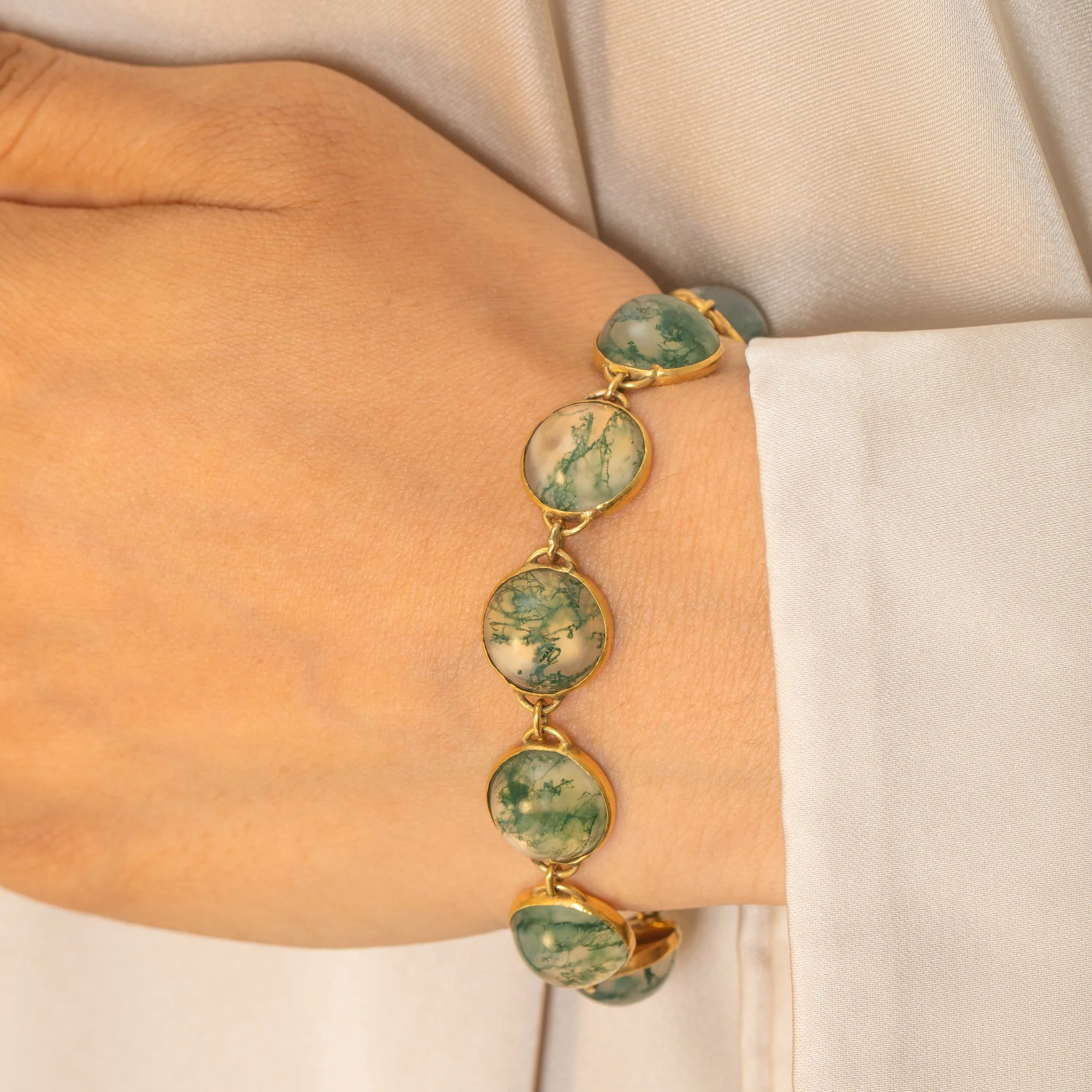 Antique 15ct Gold Moss Agate Bracelet, 34.30ct.