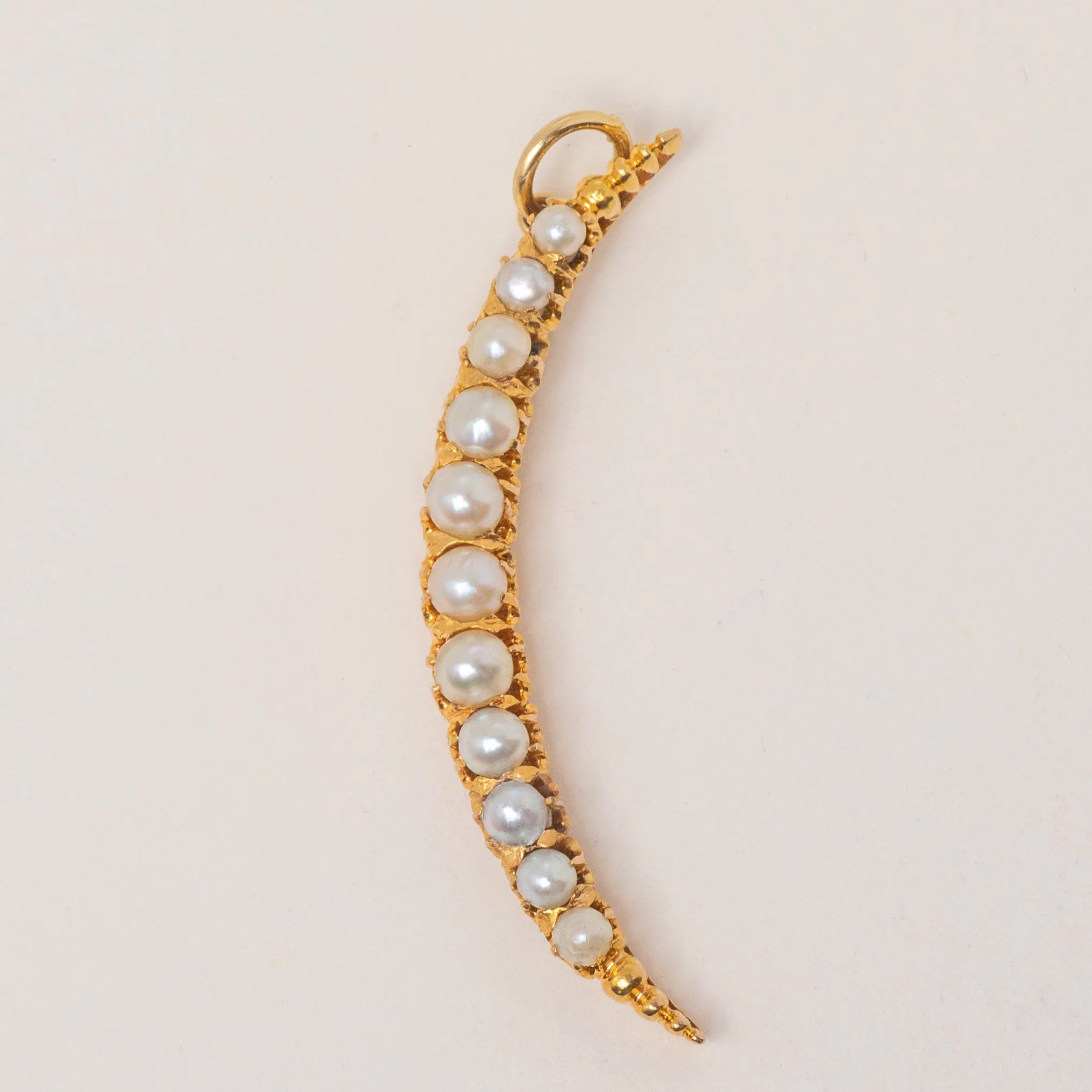 Antique 18ct Gold Pearl Crescent Moon Pendant