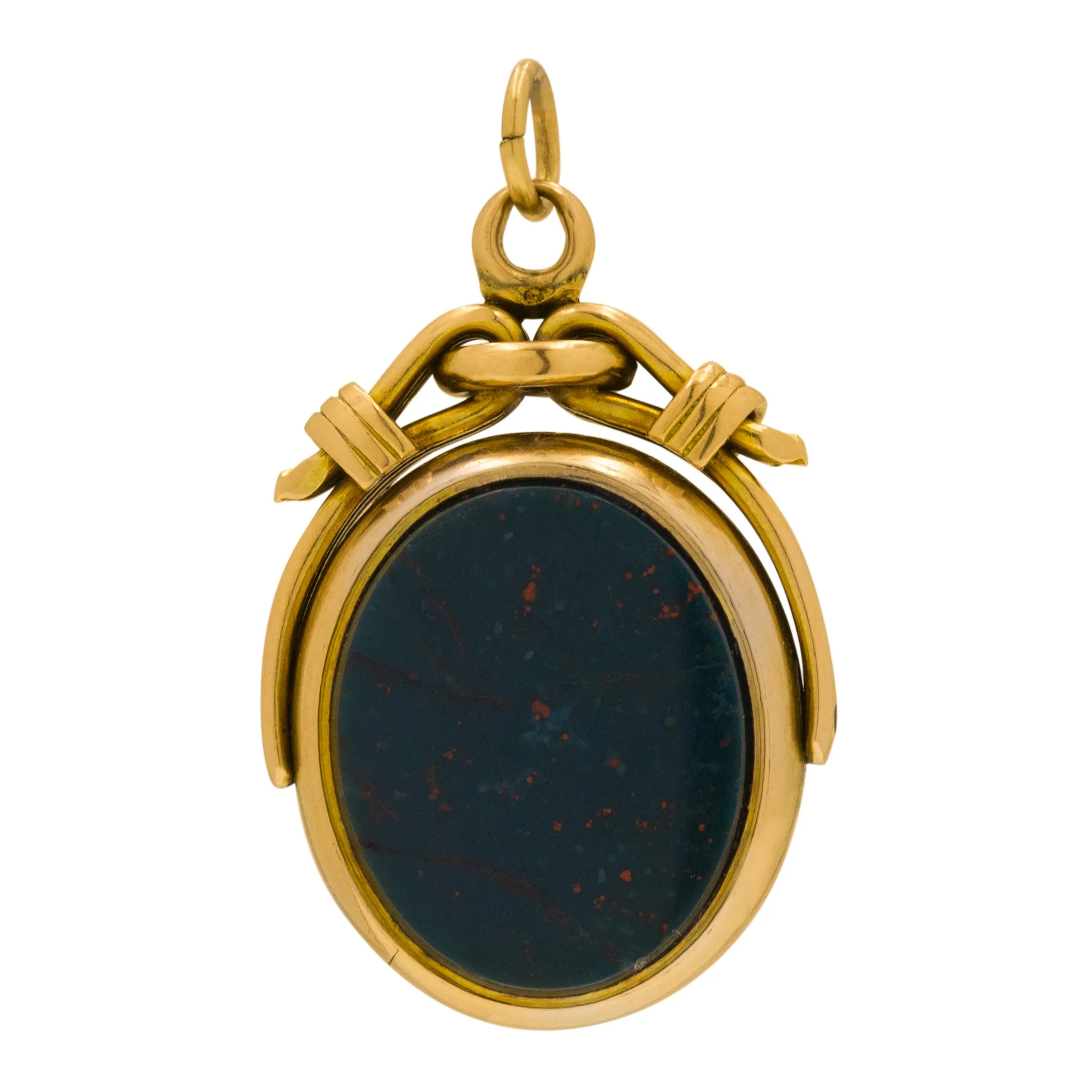 Antique 9ct Gold Carnelian Bloodstone Swivel Fob Pendant, 'In Recto Dues' - There is Honour in the Right Path