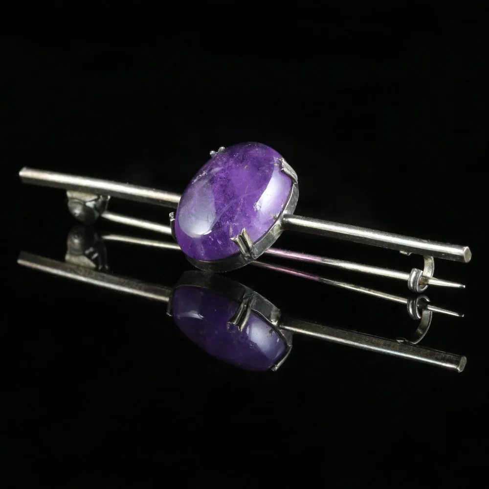 Antique Amethyst Silver Brooch Circa 1900