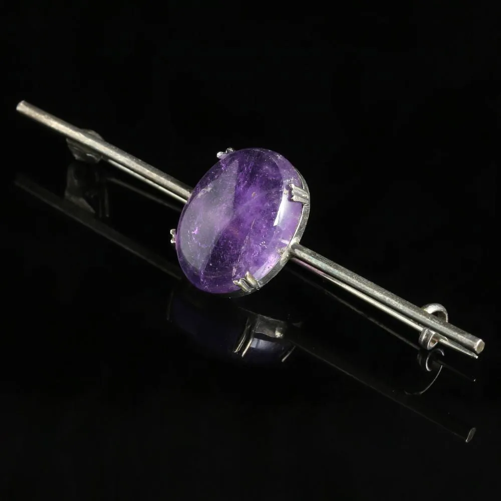 Antique Amethyst Silver Brooch Circa 1900