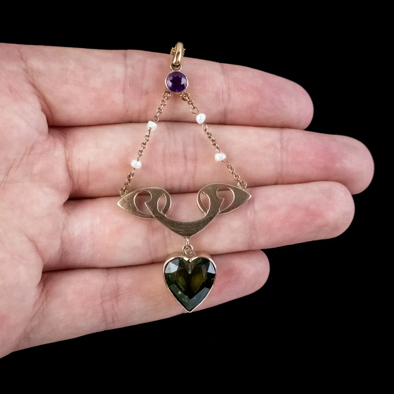 Antique Arts And Crafts Suffragette Heart Pendant Necklace 9ct Gold Rolason Brothers Dated 1912