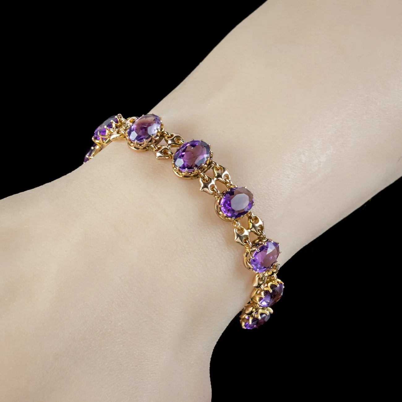 Antique Edwardian Amethyst Bracelet 9ct Gold Dated 1906