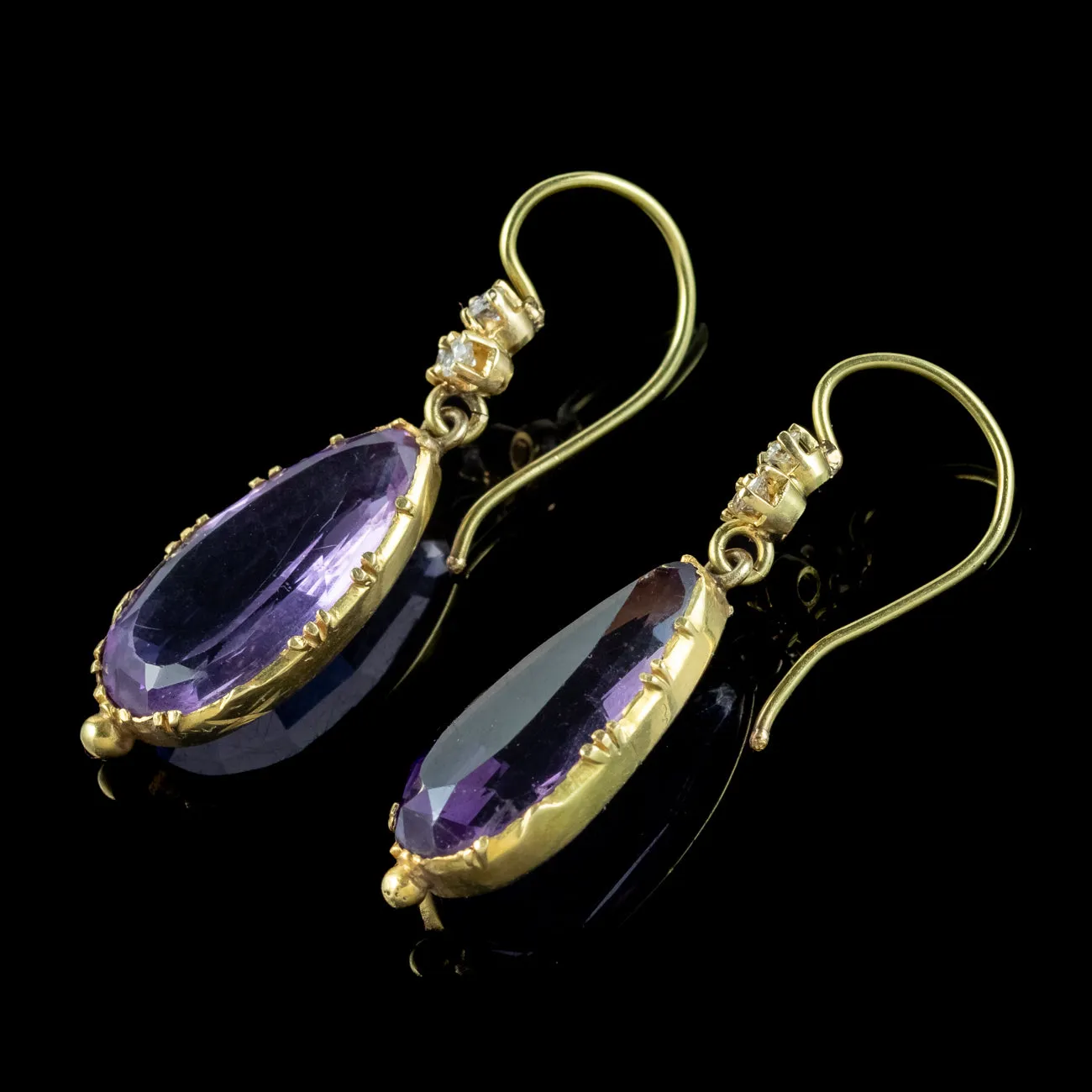 Antique Edwardian Amethyst Diamond Drop Earrings 7ct Amethysts